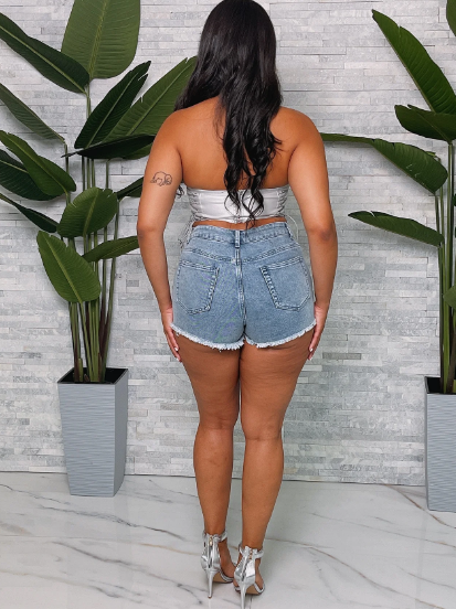 Color Gem Jewels Ripped Denim Shorts