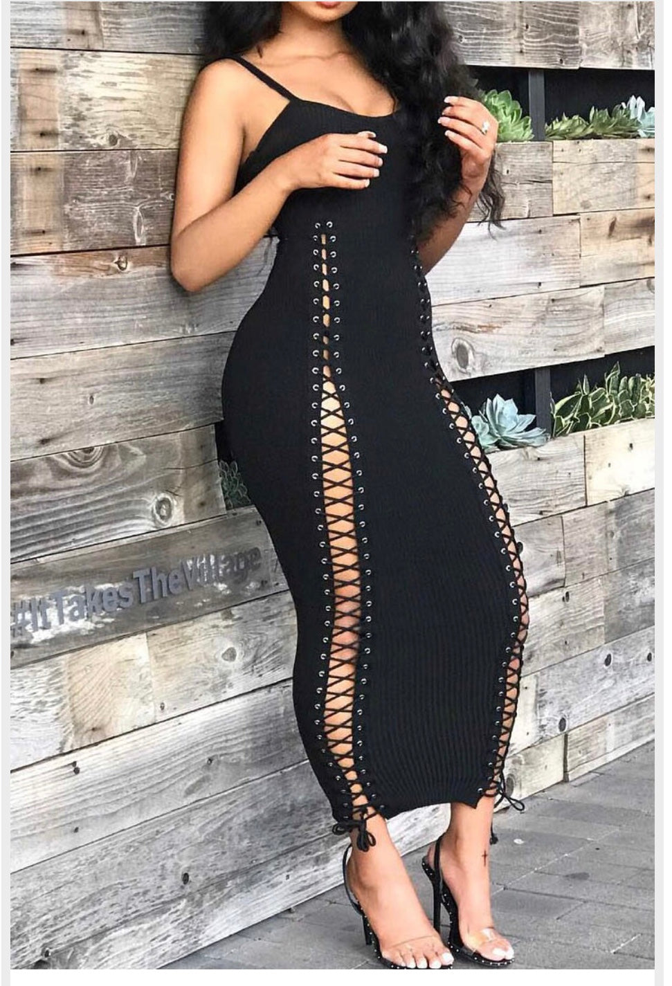 PANK FLAMINGO RIPPED BLACK DRESS