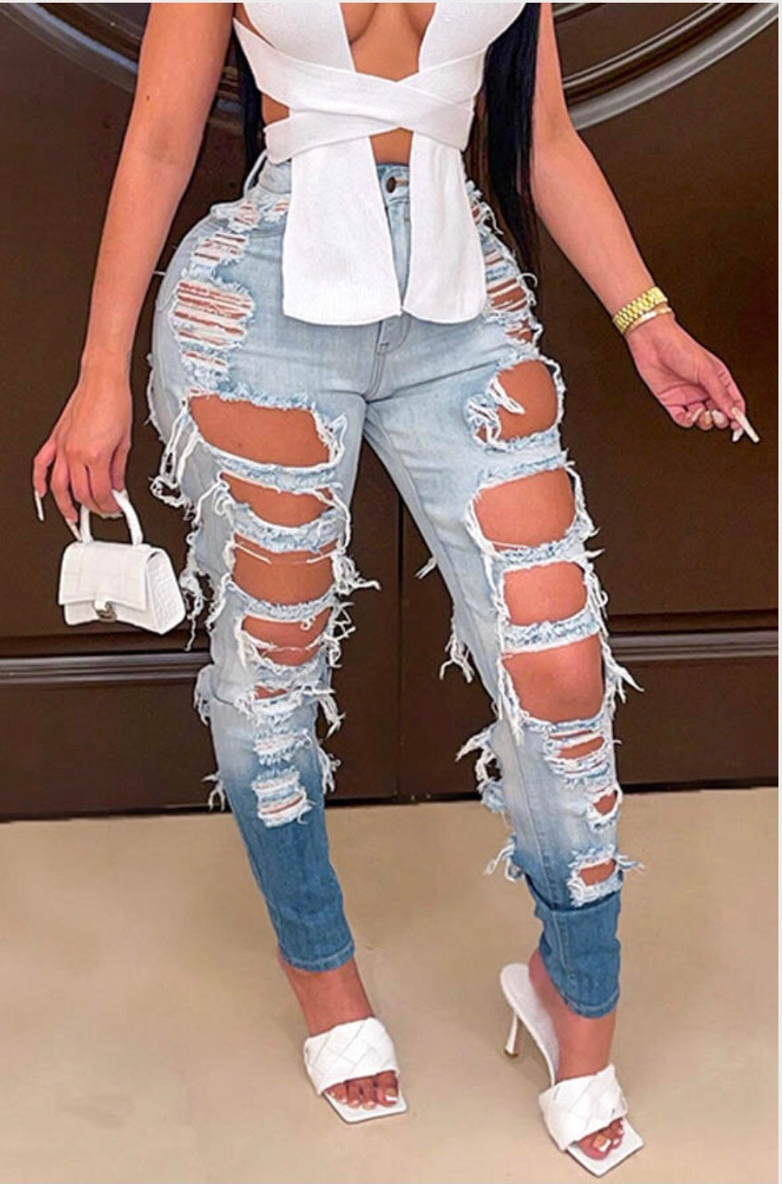 PANK FLAMINGO RIPPED BLUE JEANS