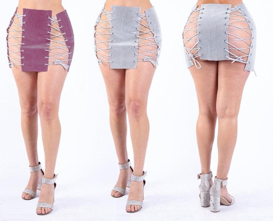 Rhinestone Lace Up Skirt