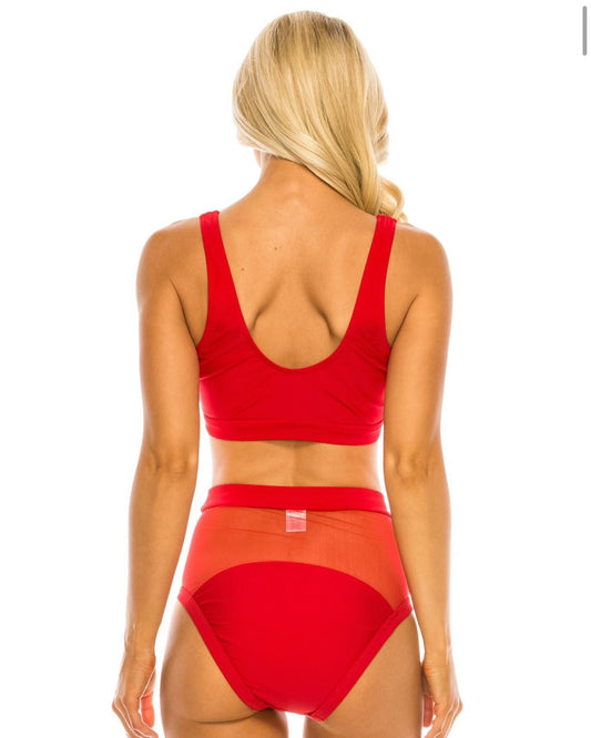 Tie Up High Waist Mesh Bikini Set