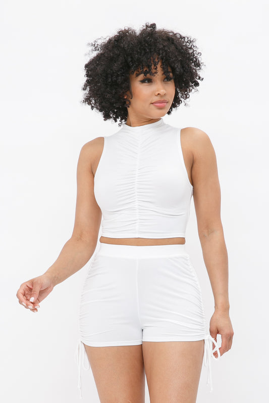 Sleeveless Shirring Crop Top & Pants Set