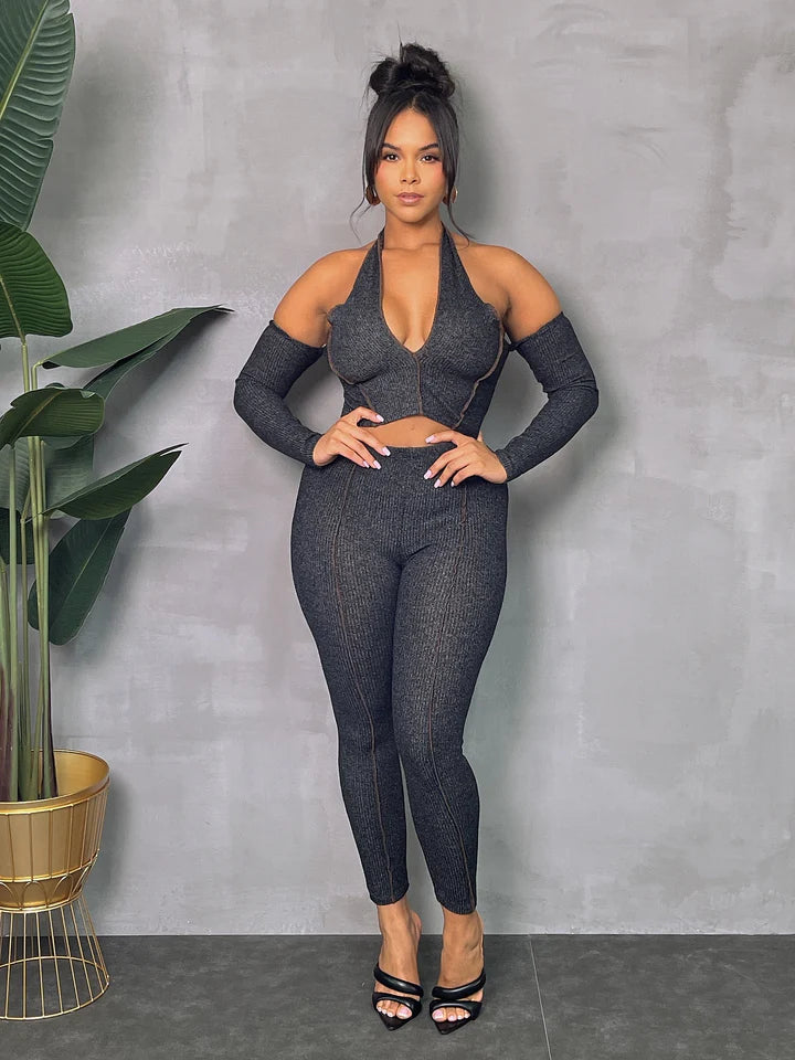 Halter Neck Off-Shoulder Pants Set