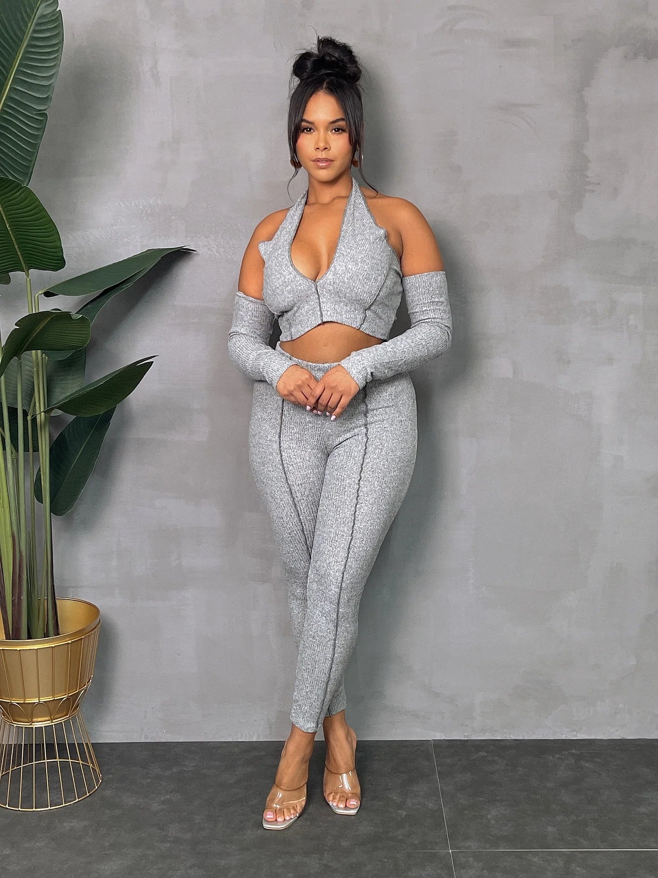 Halter Neck Off-Shoulder Pants Set