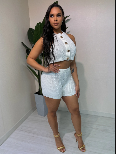 Sleeveless Knit Button Short Set