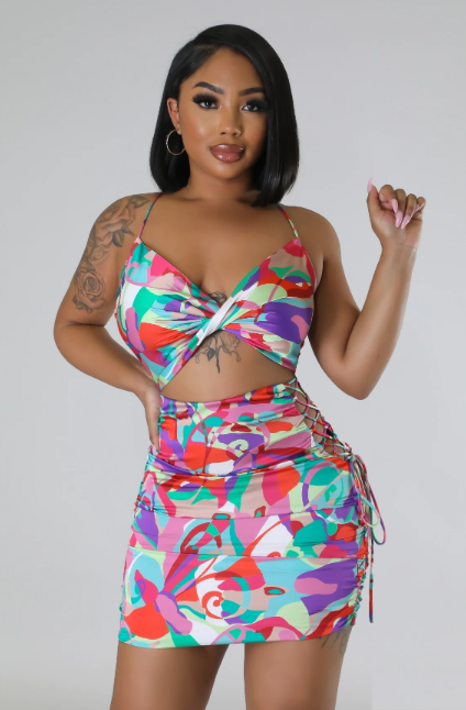Print Front Twist Detail Dress