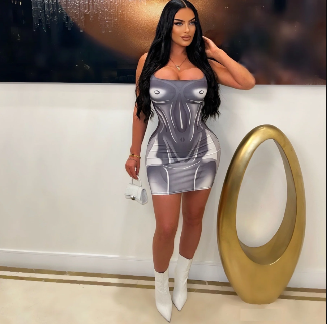 Body Print Strap Mini Marble Dress