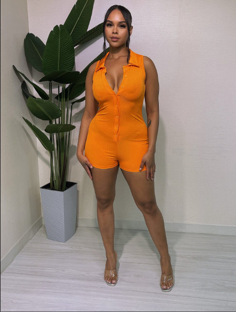Rib Slveless Button Romper