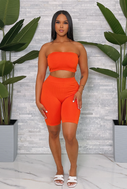 Seamless Rib Tube Top Short Set