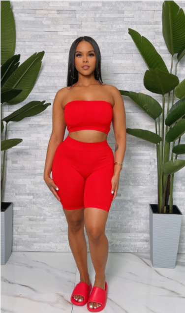 Seamless Rib Tube Top Short Set