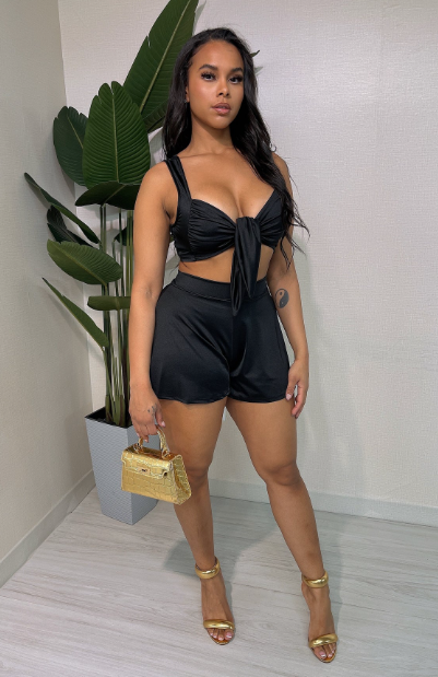Satin Crop Top & Flare Shorts Set