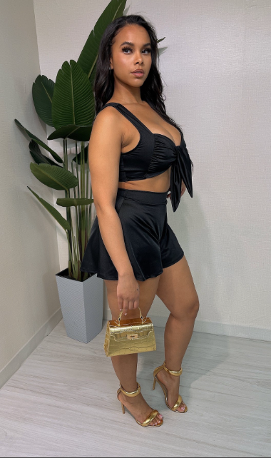 Satin Crop Top & Flare Shorts Set