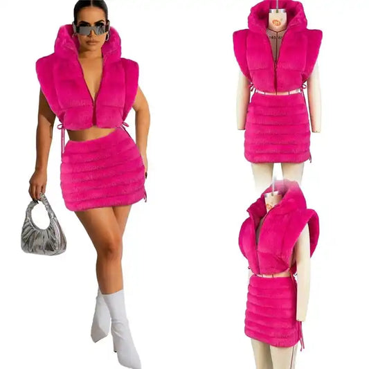 Fur Vest & Skirt Set