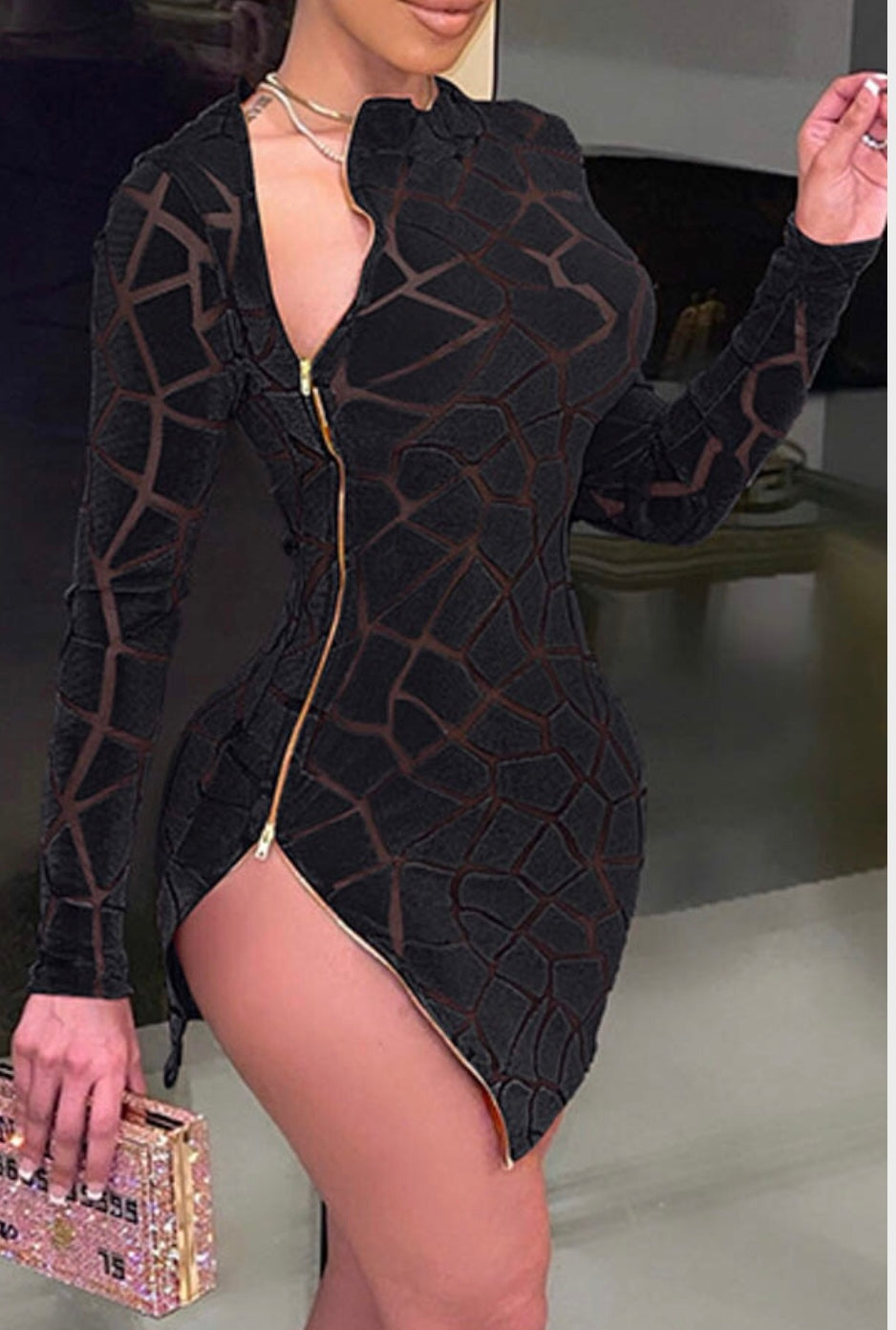 PANK FLAMINGO BLACK ZIPPER DRESS