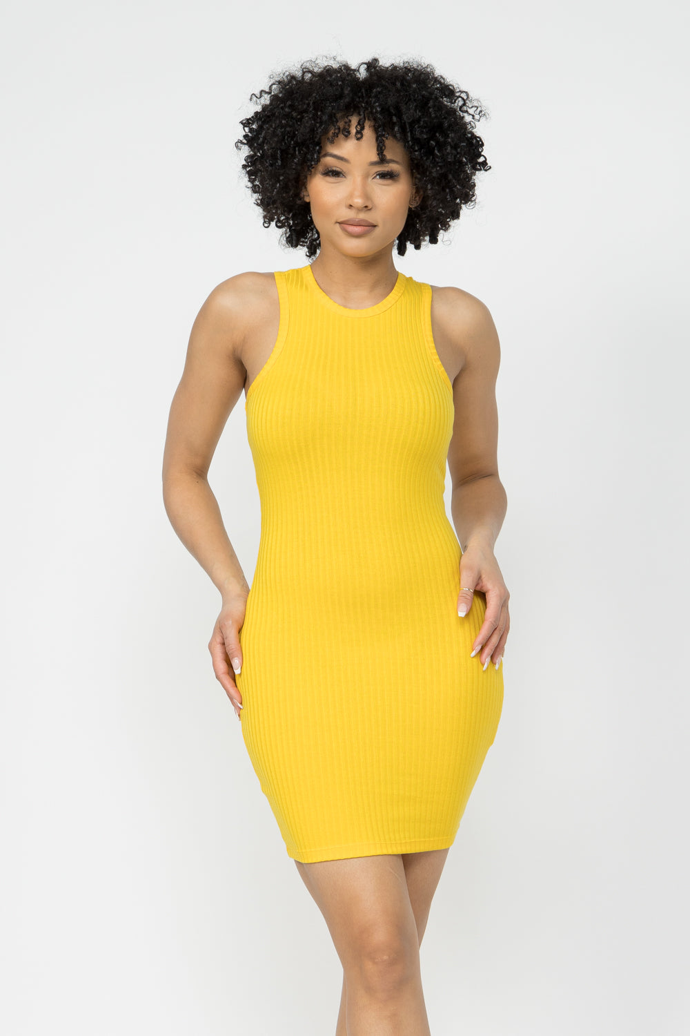 Rib Solid Sleeveless Mini Dress