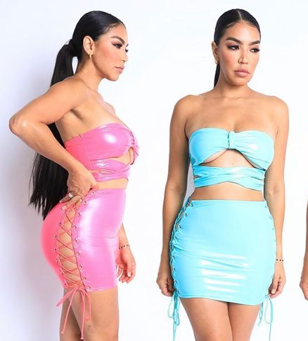 Lace Up Latex Skirt Set