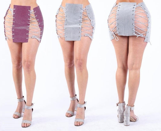 Rhinestone Lace Up Skirt