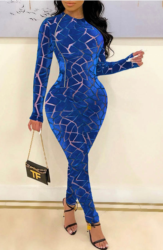 PUZZLE BODY SUIT BLUE