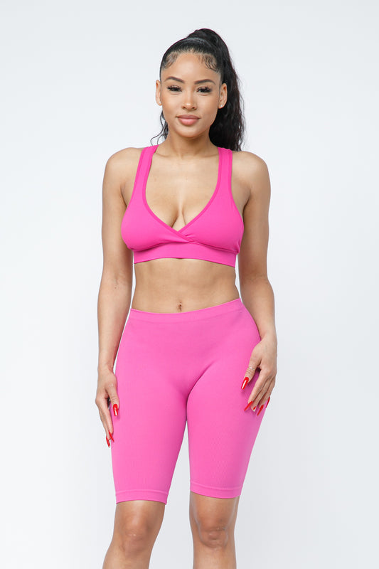 Rib Seamless Top&Biker Set