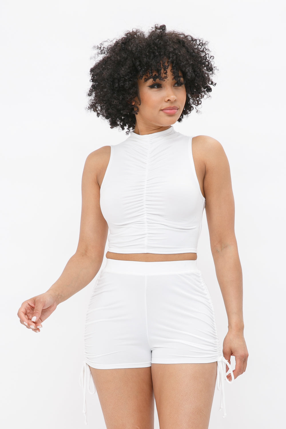 Sleeveless Shirring Crop Top & Pants Set
