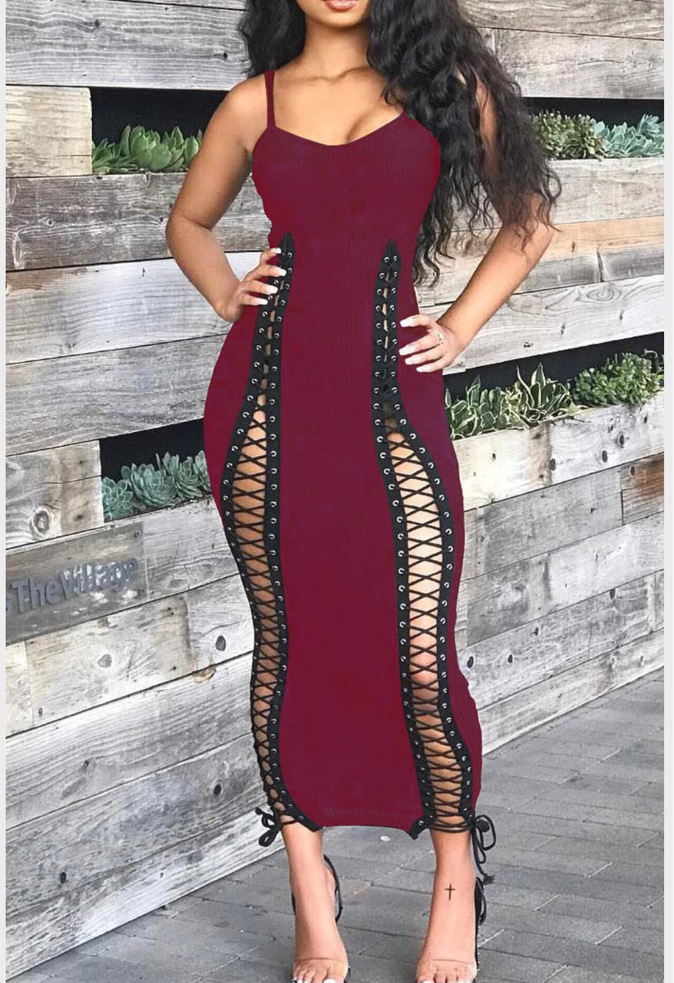 PANK FLAMINGO RIPPED WINE DRESS