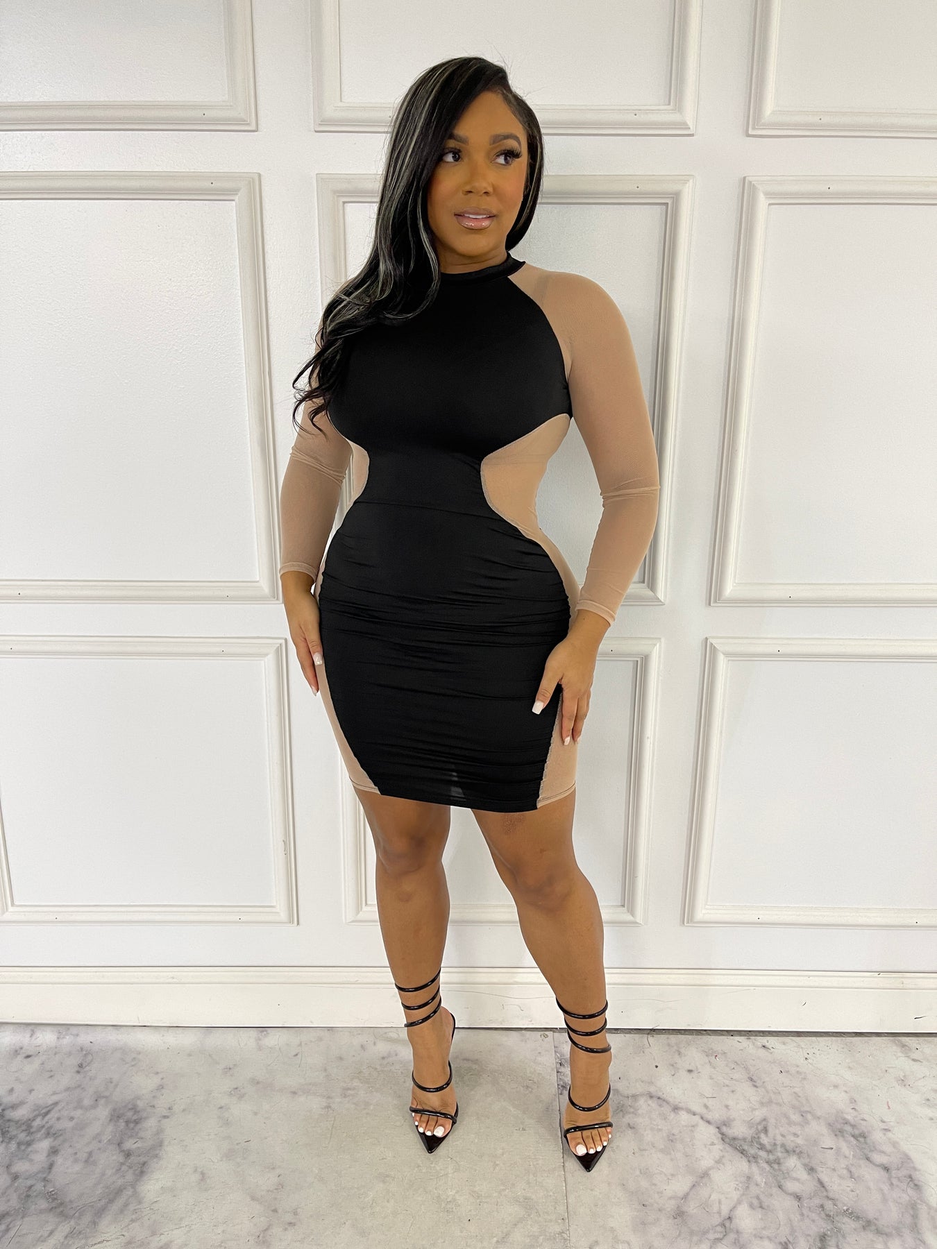 Mesh Contrast Midi Dress