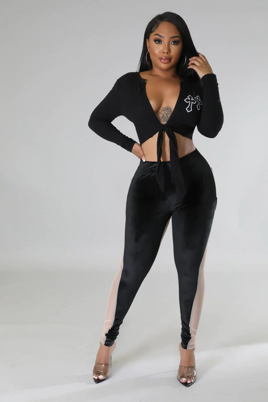Velour Mesh Combo Pants